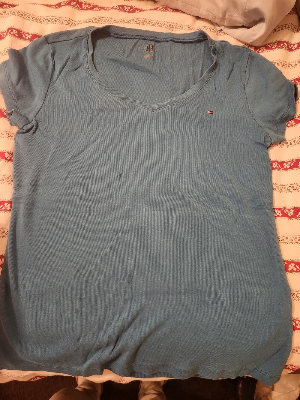 Tommy Hilfiger Women's Sky Blue V-Neck Short Sleeve Tee